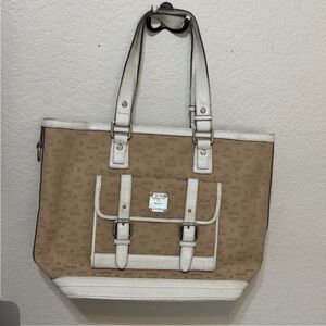MCM tan and white tote